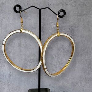 Large round 14K GP white enamel hoop earrings